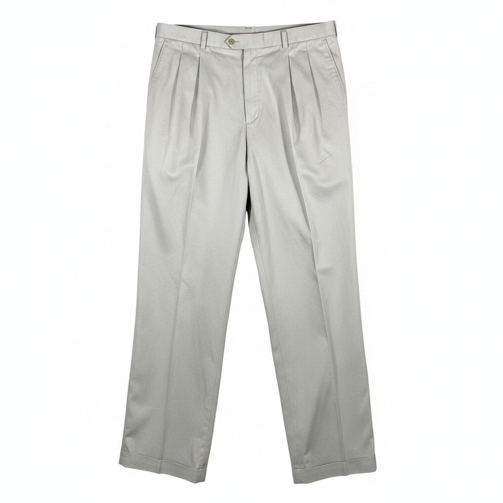 John W Nordstrom Men 42x30 Chinos Khaki Pleated Supima Cotton Smartcare Trousers